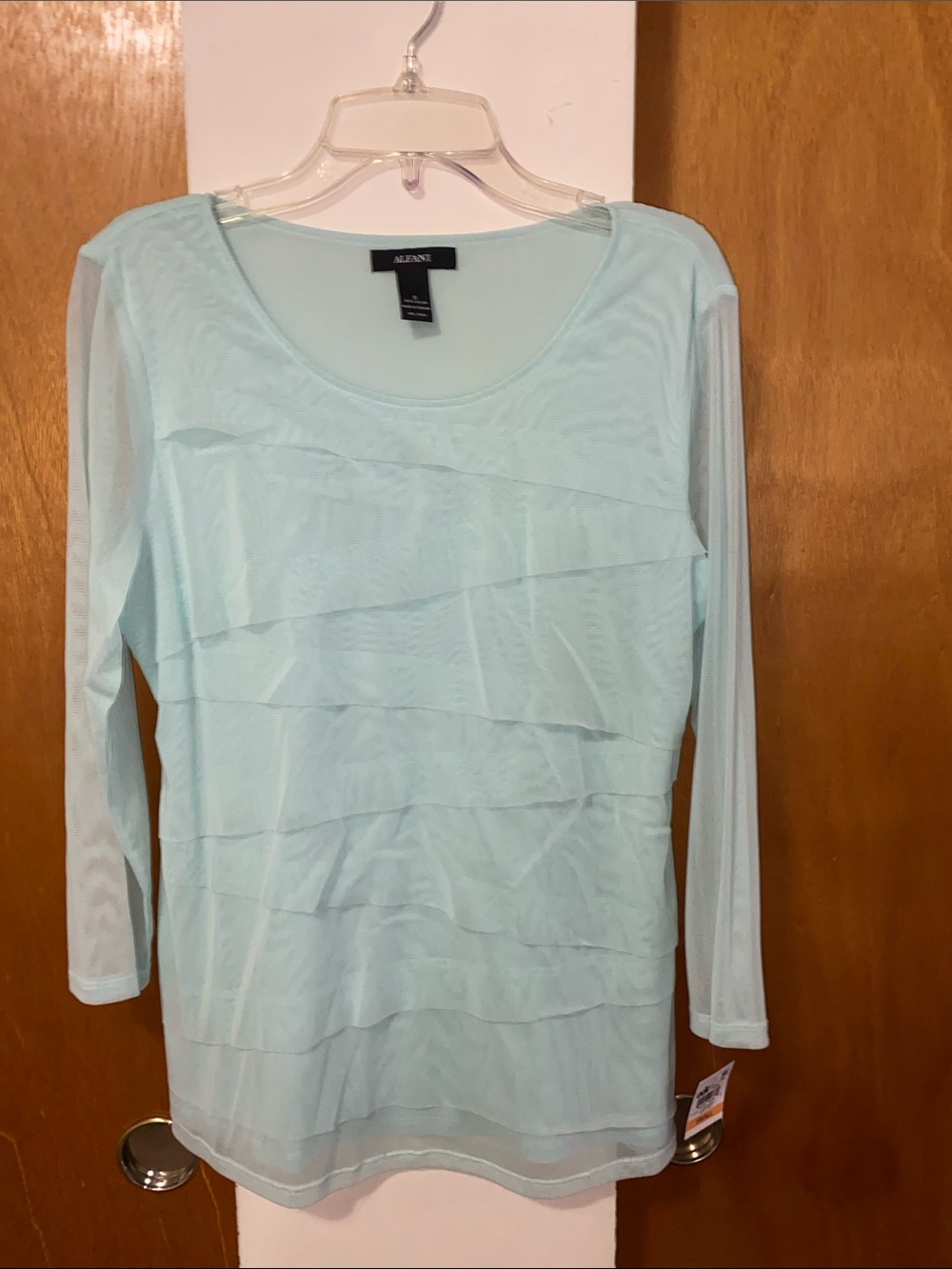 💚🩵💚NWT Alfani Pale Blue Green Layered Mesh Top